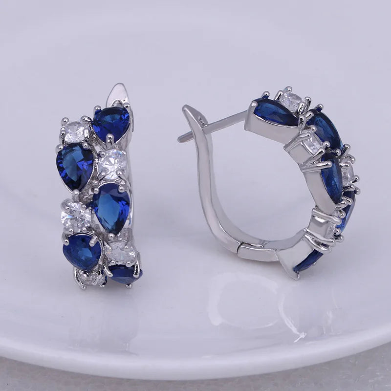 LXOEN 2022 Classic Semi-precious Stone Stud Earrings for Women Silver Color Round Studs Ear Jewelry brinco Gift bijoux