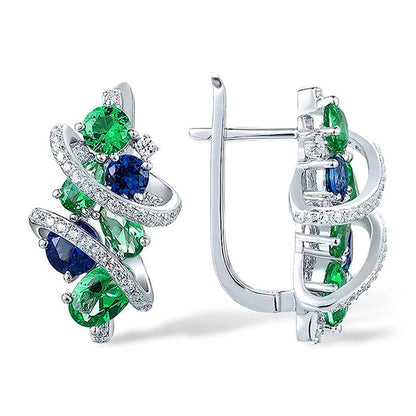 Huitan Green/Blue Cubic Zirconia Hoop Earrings for Women New Temperament Elegant Bridal Wedding Party Earrings Trendy...