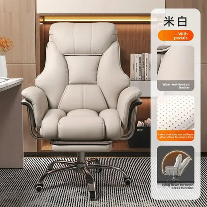 Ergonomic Reclining Office Chair with Footrest PU Leather Executive Swivel Computer Desk Chair Aluminum Base for Home Office - Kimlud