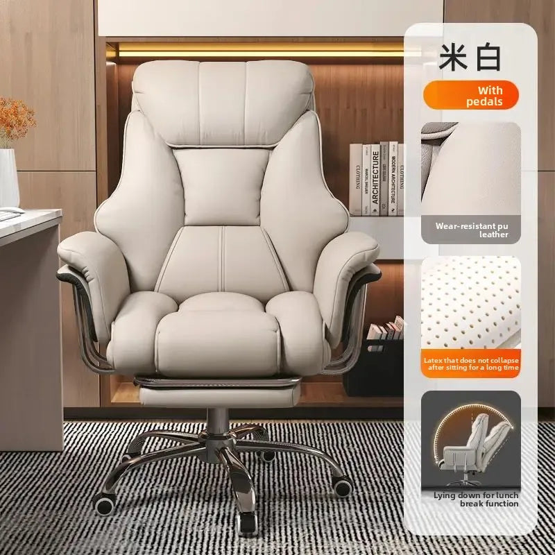Ergonomic Reclining Office Chair with Footrest PU Leather Executive Swivel Computer Desk Chair Aluminum Base for Home Office - Kimlud