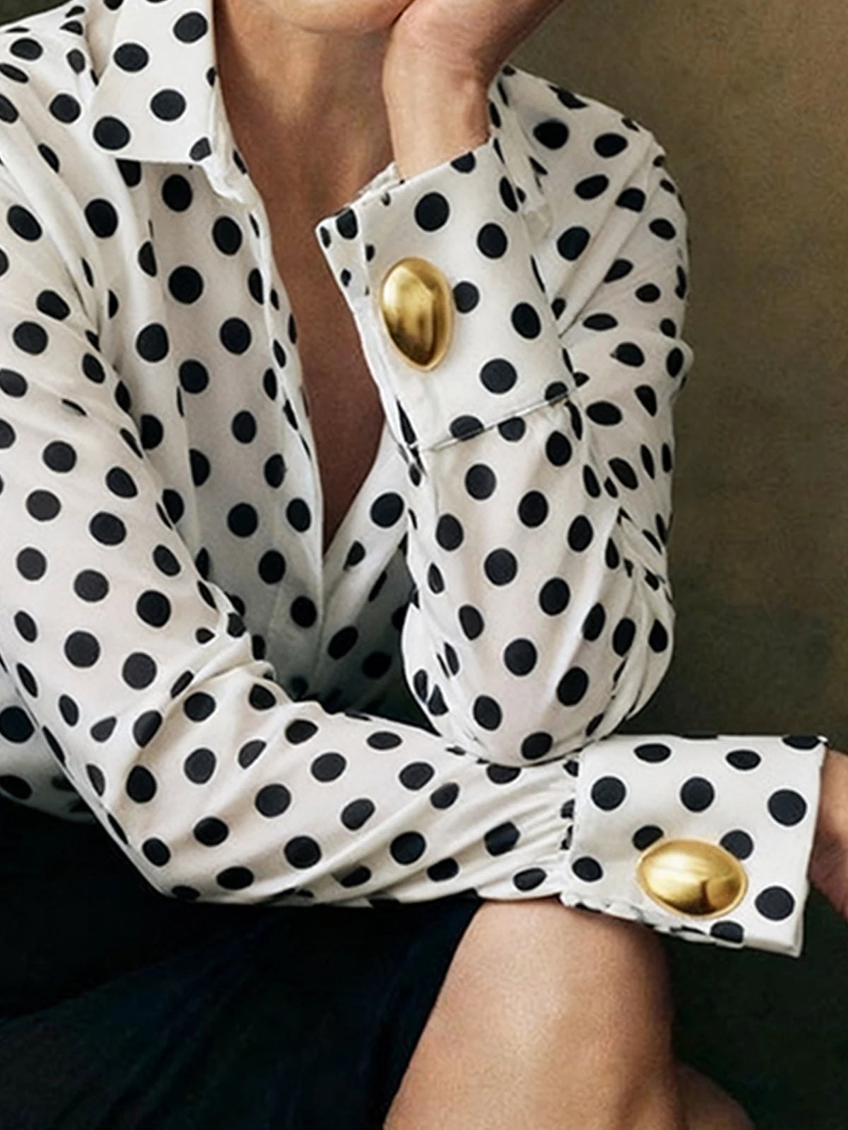 Krisstarsgirls Women's Autumn Spring White Shirts 2026 New Office Long Sleeves Original Simple Black Polka Dots Ladies Blouse
