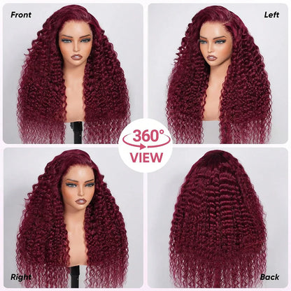 Deep Wave Human Hair Wig For Woman On Sale Natural Hairline 13x4 HD Lace Frontal Wigs Pre Plucked with Baby Hair 99J Burgundy