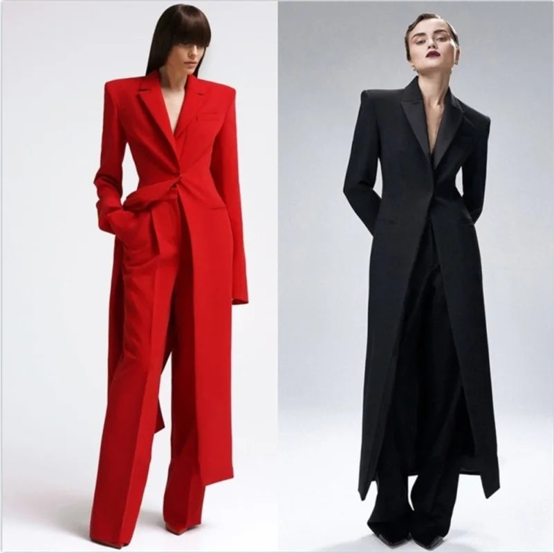 Long Women Suits Set Elegant For Wedding Blazer Party Tuxedo Office Lady Designer Jacket+Pants 2 Pieces Prom Dress Custom Made
