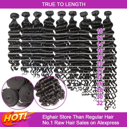 Deep Wave Human Hair Bundles Curly Hair 30Inch Brazilian Weaving Raw Virgin 100% Unprocessed Double Weft Hair Bundles Extensions - Kimlud