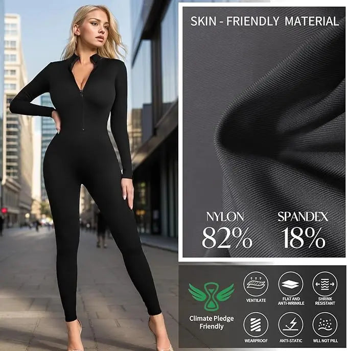 Aoylisey Women Long Sleeve Mock Neck Unitard Front Zip V-Neck Ballet Jumpsuit Dancewear Gymnastics Zentai Halloween Costume