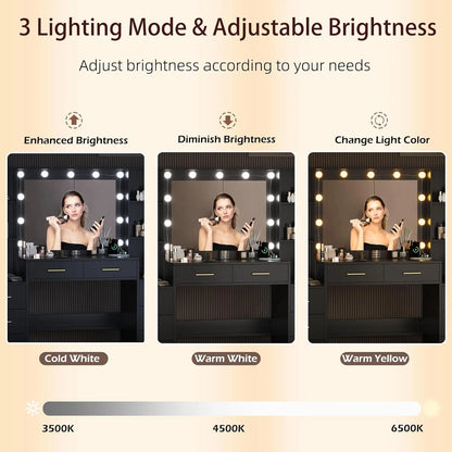 Makeup Vanity Desk with Mirror and Lights, 58.3" Makeup Vanity with Lights & Charging Station, Dressing Table, Customized