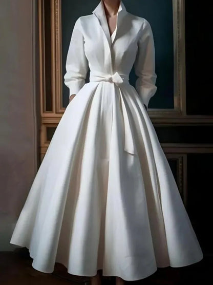 Eshin Stand Collar Long Sleeve Loose High Waist With Belt Dresses For Women 2025 Spring Fashion Female New Dress TH8734