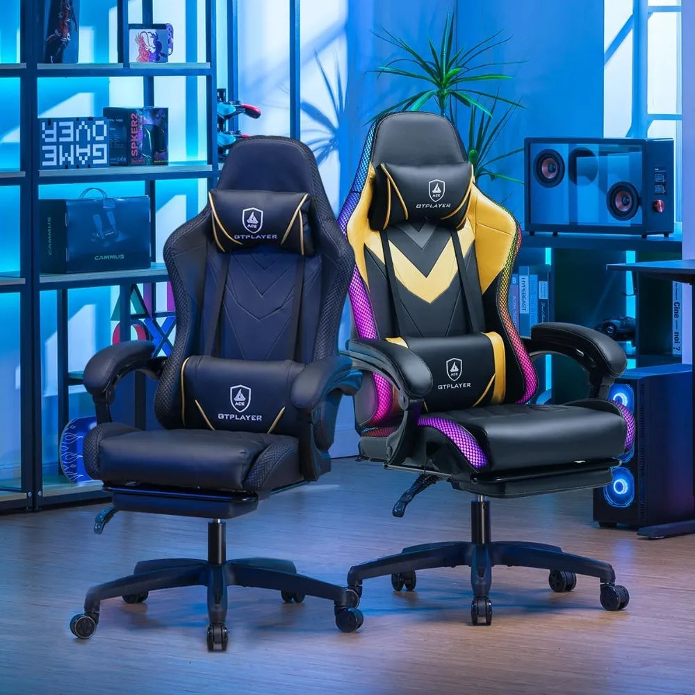Ergonomic LED RGB Gaming Chair for Adults - Comfortable Video Gaming Seat with Lumbar Support and Long-Term Use Features