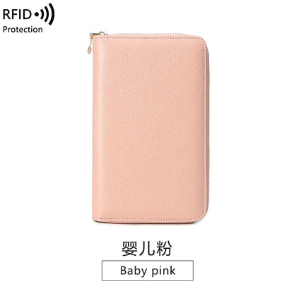 RFID Anti-Theft Cowhide Leather Wallet, Brush Head Layer, Long Passbook Passbook Passbook, Large Capacity Clutch Bag |...