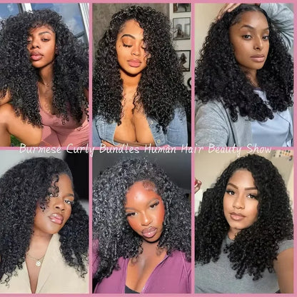 Half Wig Burmese Curly Glueless Human Hair Wigs With Drawstring Seamless Clip 250 Density Beginner Friendly Curly Wigs...