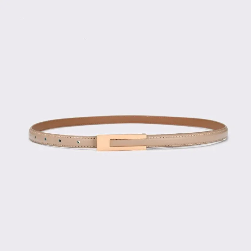 Korean Fashionable PU Leather Thin Waist Strap Belt for Women Metal Accessories Basic Casual Porous Adjustable Fashion Belts