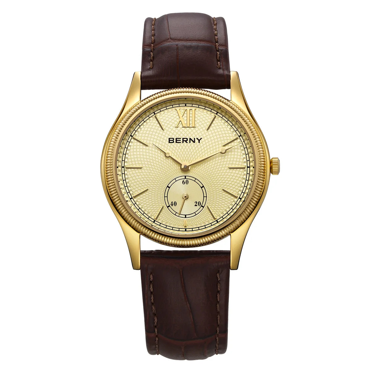 BERNY Luxury Watches for Men Ultra-Thin Classic Elegance Dress Gold Quartz Men's Watch Leather Strap Fashion Business Wristwatch