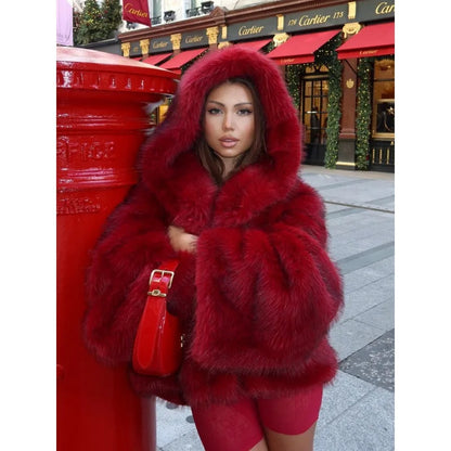 Luxury High-end Winter Blue Flocking Long Sleeves Lapel Fur Coat Fox Fur Coat Comfort Fashion Winter Coat Women Fluffy Jacket