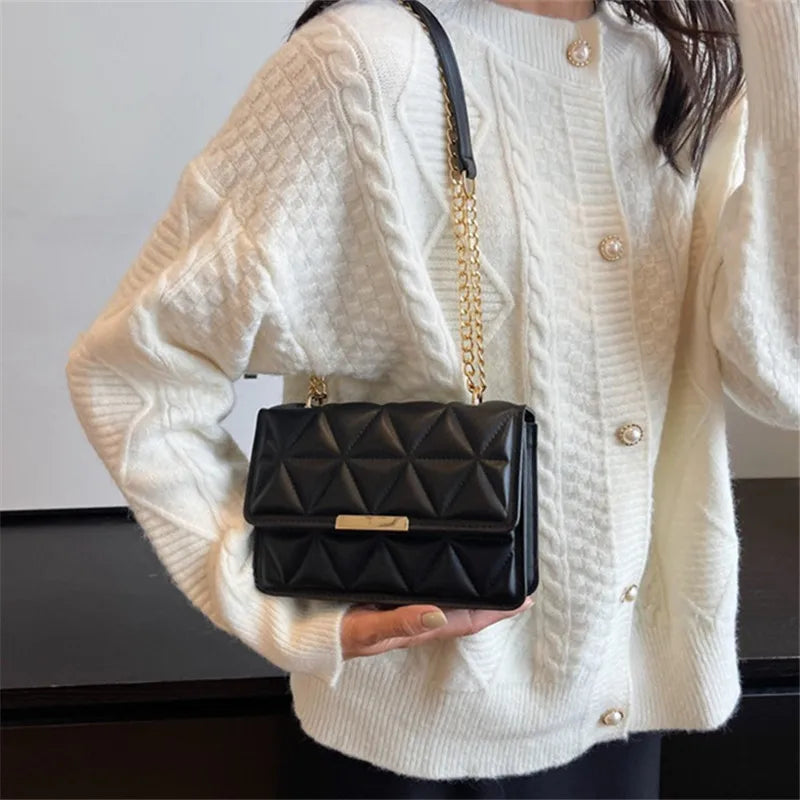 Trendy Quilted Chain Crossbody Shoulder Bag, Stylish Multi Color Small Square Purse, Chic & Perfect for Women's Everyday Use - Kimlud