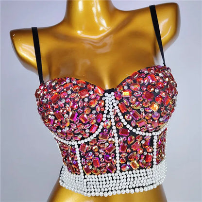 Quality Pearl Tank Tops Rhinestone Women Crop Top Club Clothes Streetwear Y2K Corset Woman Shaper Camis Fashion Feamale Clothing