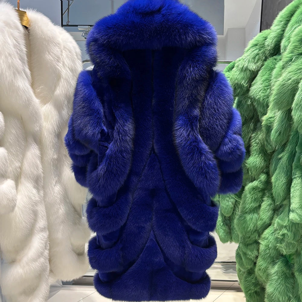 YOLOAgain 2025 Winter Warm Luxury Real Fox Fur Coat Women Pink Fox Fur Jacket Long