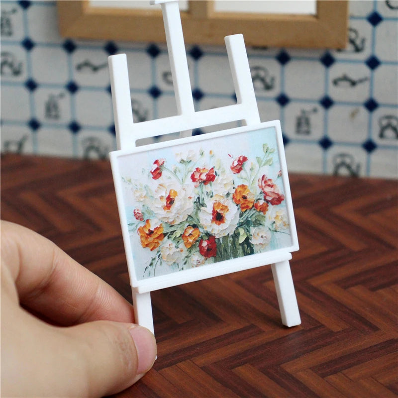 1/12 Scale Miniature Dollhouse Painting Pigments Palette Easel Decor for OB11 BJD Doll Accessories Toy - Kimlud