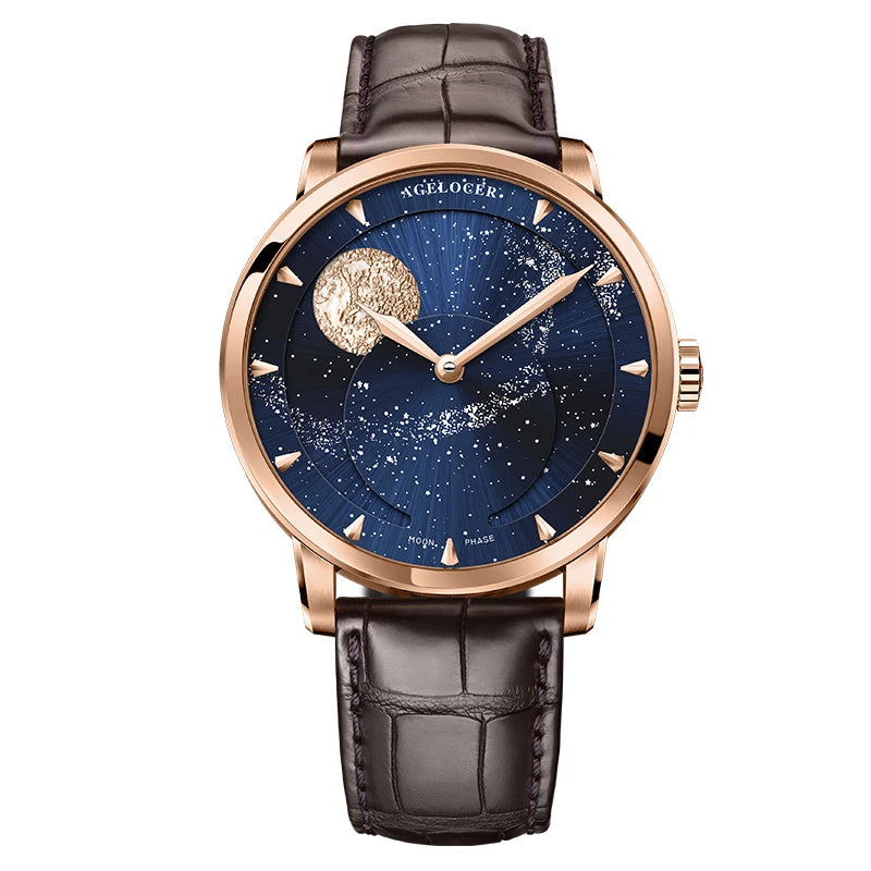 AGELOCER Original Astronomer Watch Men's Business Luxury Gold Watch Automatic Mechanical Moon Phase Watch Birthday Gift for Men
