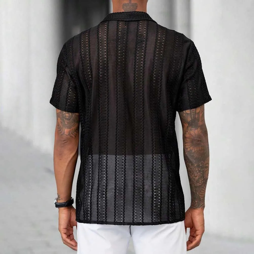 Black As Pictures Show Men s Summer Mesh Shirt Lace Shirt For Men Slight Stretch Solid Color Brand New Regular Length - Kimlud