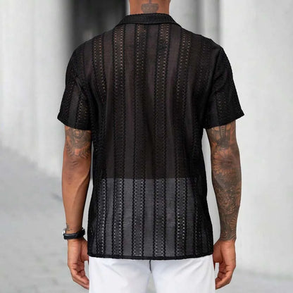 Black As Pictures Show Men s Summer Mesh Shirt Lace Shirt For Men Slight Stretch Solid Color Brand New Regular Length - Kimlud