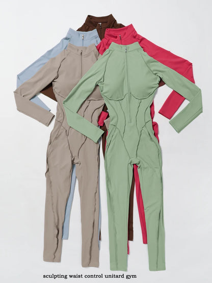 VITALINOVO Womens Running Onesie Athletic Romper Pants Long Sleeve Zip Up Hiking Outfits One Piece Workout Bodycon Jumpsuits