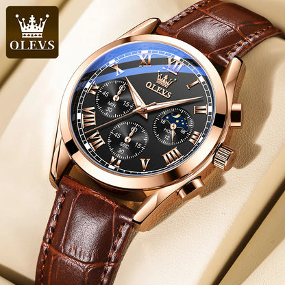OLEVS 2871 Men Watch Original Brand Quartz Watch Multifunctional Chronograph Watch For Man Waterproof Luminous Moon Phase Watch - Kimlud