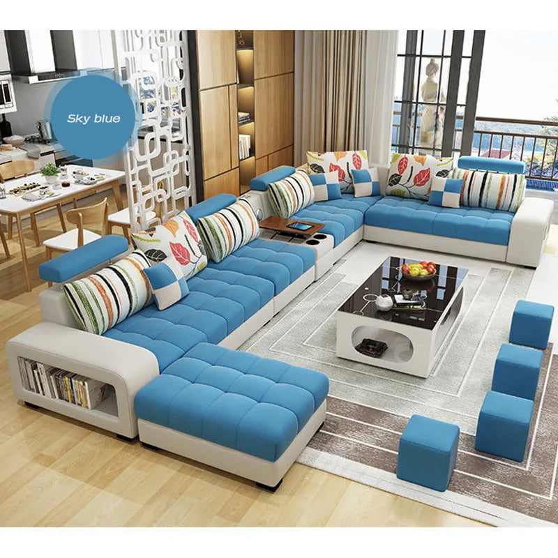 Light Luxury L-Shaped Sofa Set Living Room Furniture High Quality Big Sofa Set Modern Design Wooden Multifunctional Sofa...