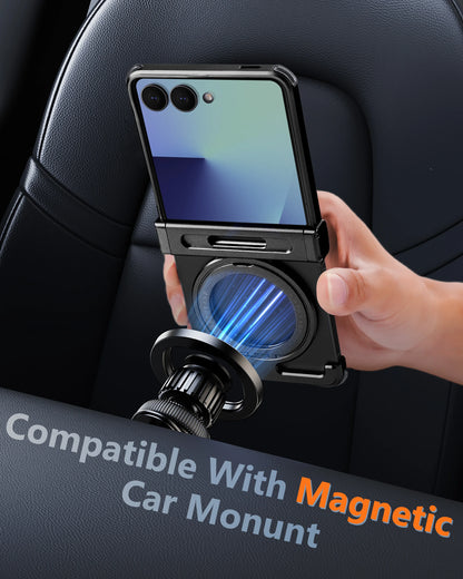Oatsbasf Metal Frameless Phone Case for Samsung Galaxy Z Flip 7 with Kickstand 360°Rotation Magnetic Shockproof Protective Cover