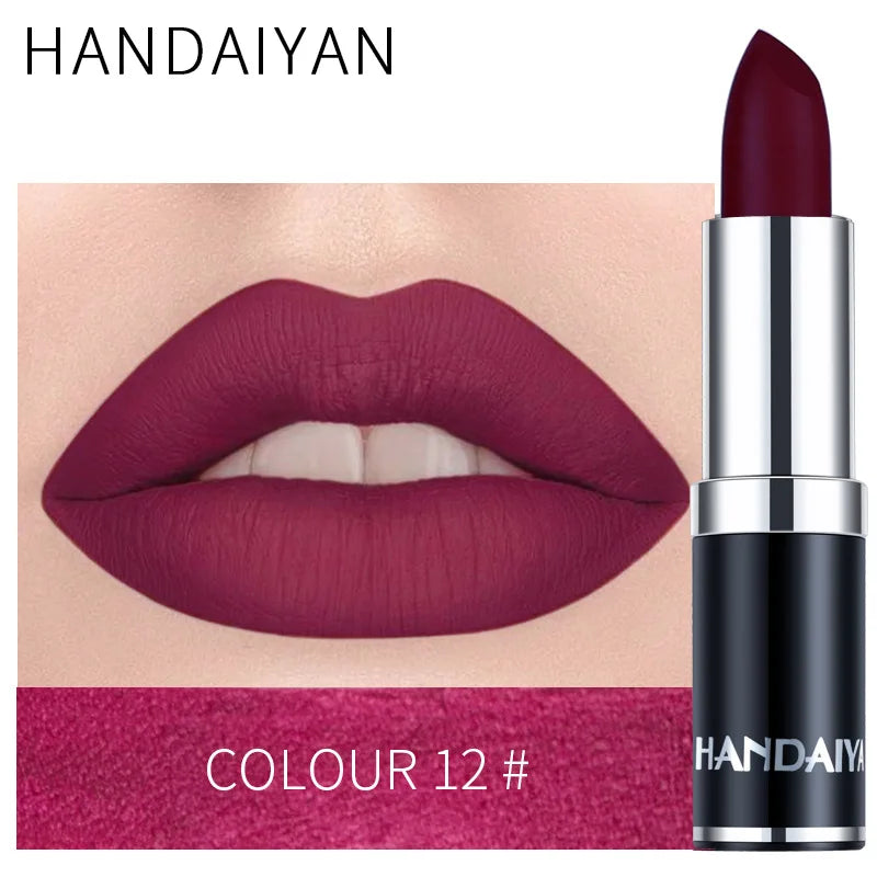 Handaiyan Sexy Nude Red Brown Purple Lipgloss Matte Lip Gloss Velvety Lipstick Matte Waterproof Makeup Long Lasting...