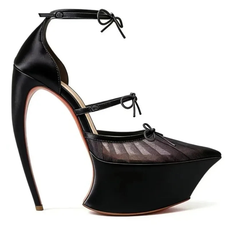 2026 Women's Stiletto High HeelsThick Bottom Headband BuckleSilk Bow BanquetSandals European AndAmerican Nightclub Fashion Shoes