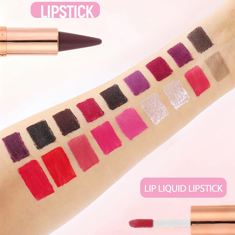 Sexy Red Black Lipstick Waterproof Lipliner Makeup Black Purple Rose Double Head Matte Lipgloss Tapered Lip Liner...