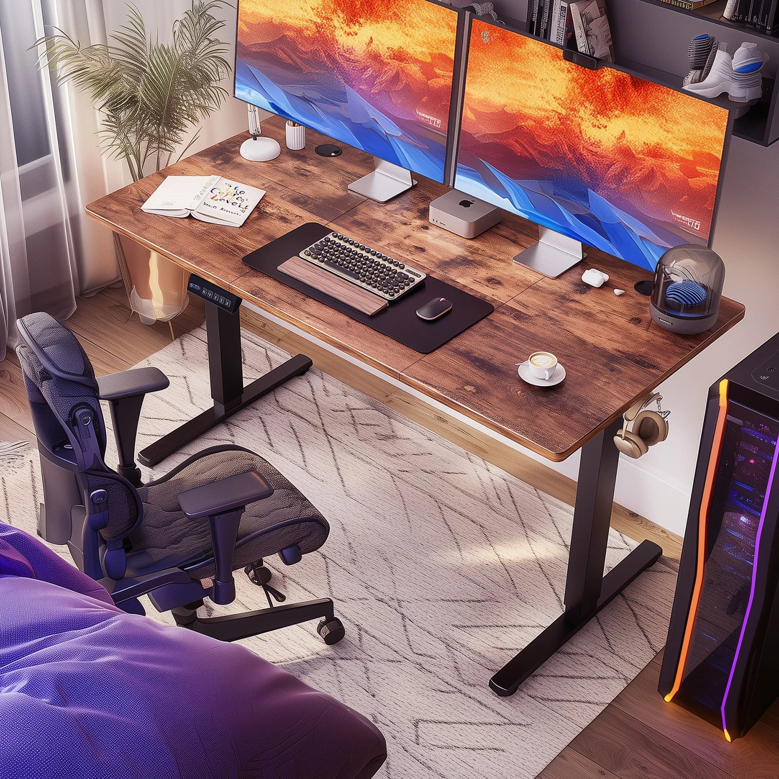 JHK 63x24 Inch Electric Standing Desk Ergonomic Height Adjustable Stand Up Sit Stand Computer Workstation Work Table For Office