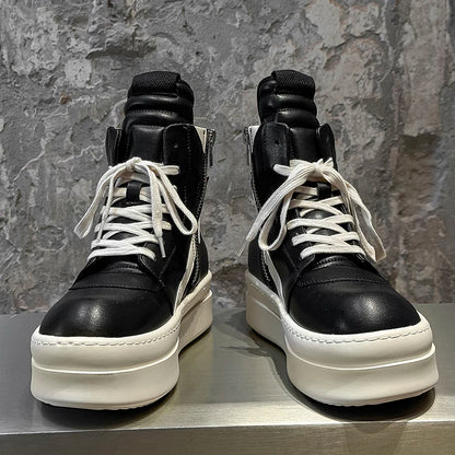 Men Black  White High Top Board Shoes Side Zipper Height Increase Anti Slip Wear-resistant Comfortable Fashionable Boots