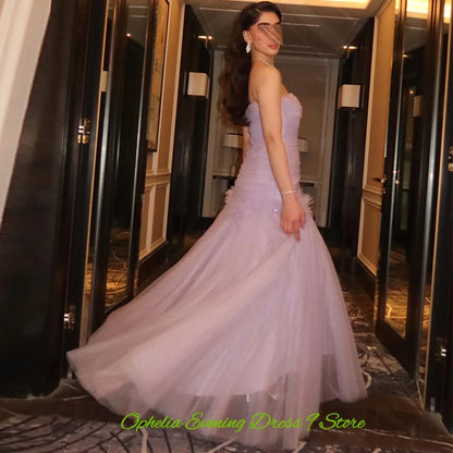 Classic Tulle Evening Dress Graceful Strapless Prom Dresses Fashion Crystal and Flowers Customized Special Occasion Gowns