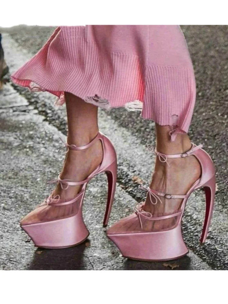 2026 Women's Stiletto High HeelsThick Bottom Headband BuckleSilk Bow BanquetSandals European AndAmerican Nightclub Fashion Shoes