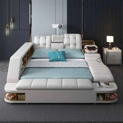 King Simple Double Bed Modern Headrest Storage Sleeping Queen Double Bed Smart Floor Luzko Wielofunkcyjne Furniture For...