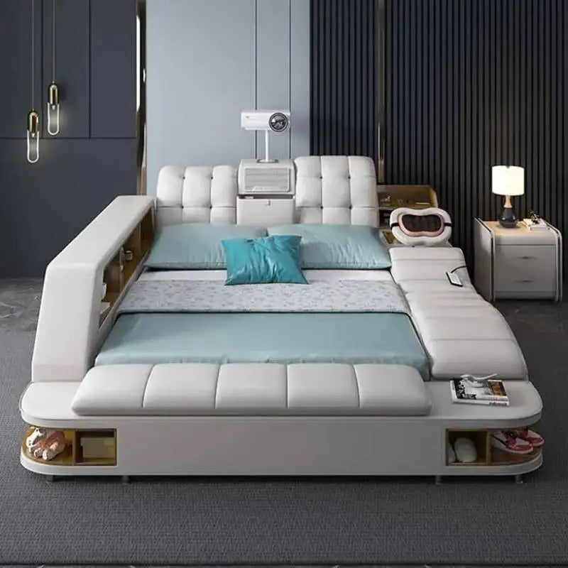 King Simple Double Bed Modern Headrest Storage Sleeping Queen Double Bed Smart Floor Luzko Wielofunkcyjne Furniture For...