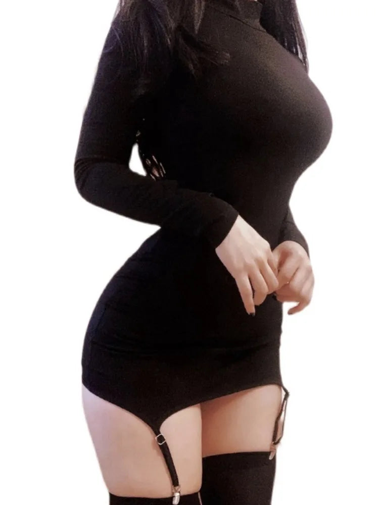 WOMENGAGA Sexy Long Sleeve Mini Dress Socks NEW High Waist Thin O Neck Elegant Fairy Women Korean Hot Sexy Dresses...