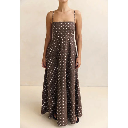 Women's Summer Slip Dress Dot Print Sleeveless Spaghetti Strap Smocked Backless Flowy Long A Line Dress with Pockets |...