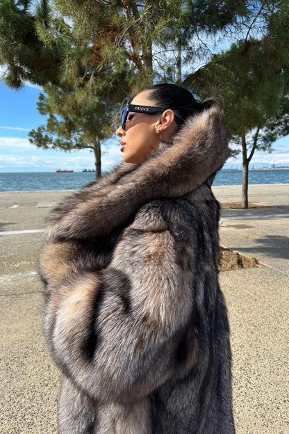 Winter Custom Size Real Fox Fur Coat Women Luxury Thick Turn Down Collar Natural Silver Fox Fur Coat