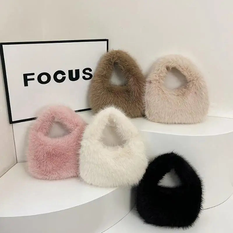Winter Soft Plush Half Moon Bag Faux Fur Party Clutch Bag Lady Handbags Fluffy Female Winter Purse Casual Tote Bag 1-5PCS