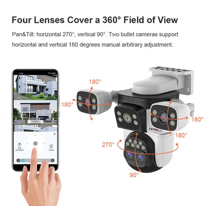 LS VISION 20MP WiFi Security Cameras 10X Zoom Three Screen Four Lens CCTV PTZ Auto Tracking Human Detection Surveillance Cameras