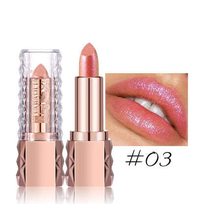 Pink Luxurious Metallic Glitter Lipstick Lasting Waterproof Shimmery Pearl Sparkling Hydrating Lipstick Women Makeup...