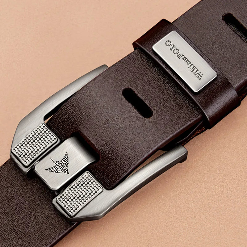 Men's casual belt, fashionable needle buckle cowhide personalized belt, retro style denim belt - Kimlud
