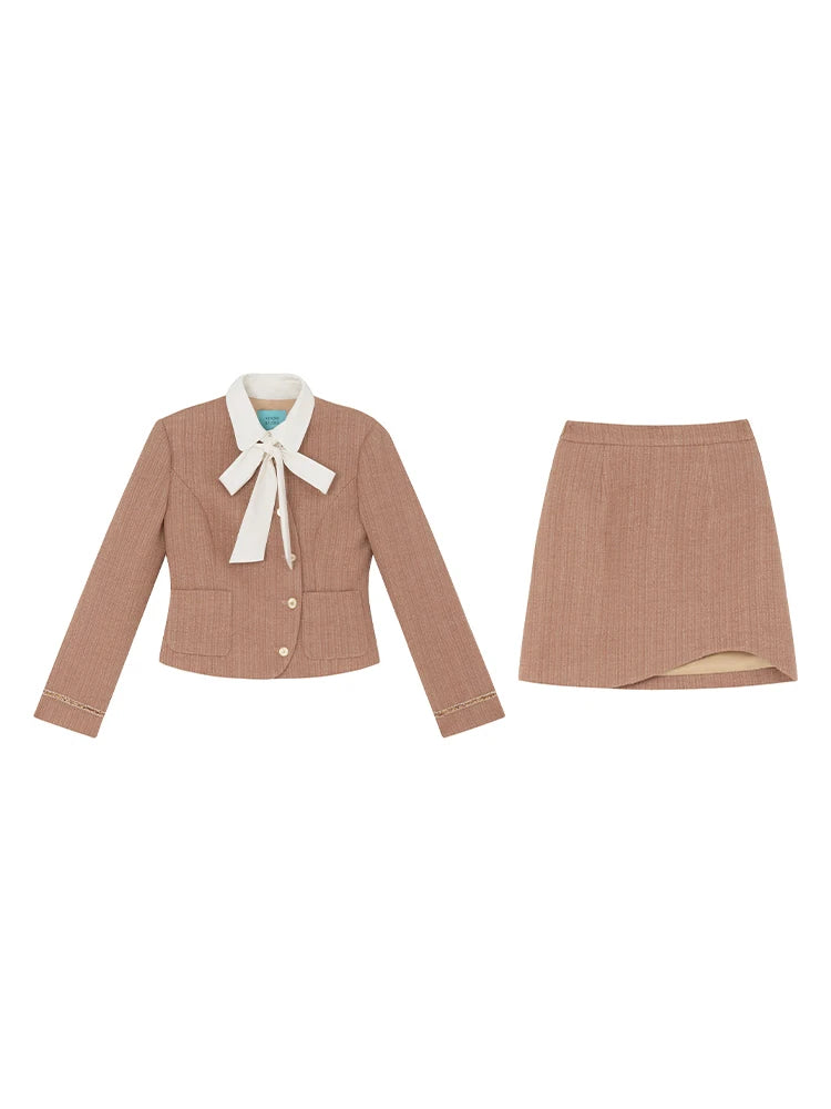 XXNING Luxury Faion Set Women's Autumn Winter ort Coat Skirt Two-Piece Suit Ele Lady Sle  Knot Design