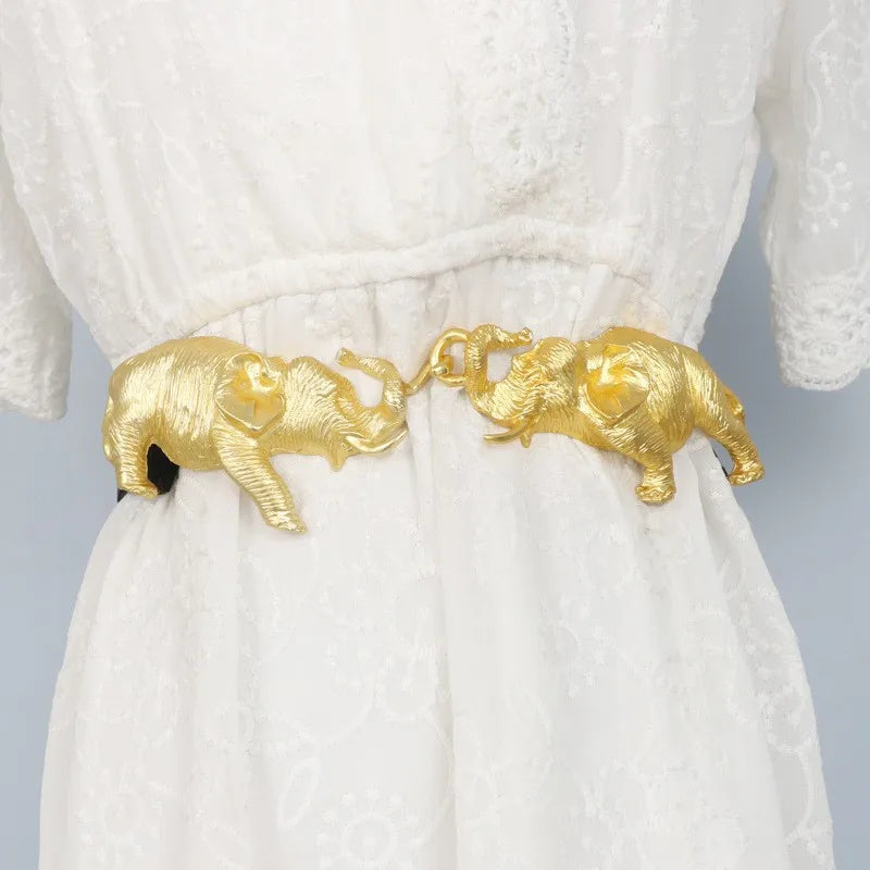 New Original Design Gold Elephant Leather Belt High Quality Personalized Fashion Women's Dress Elastic Belt Designer...