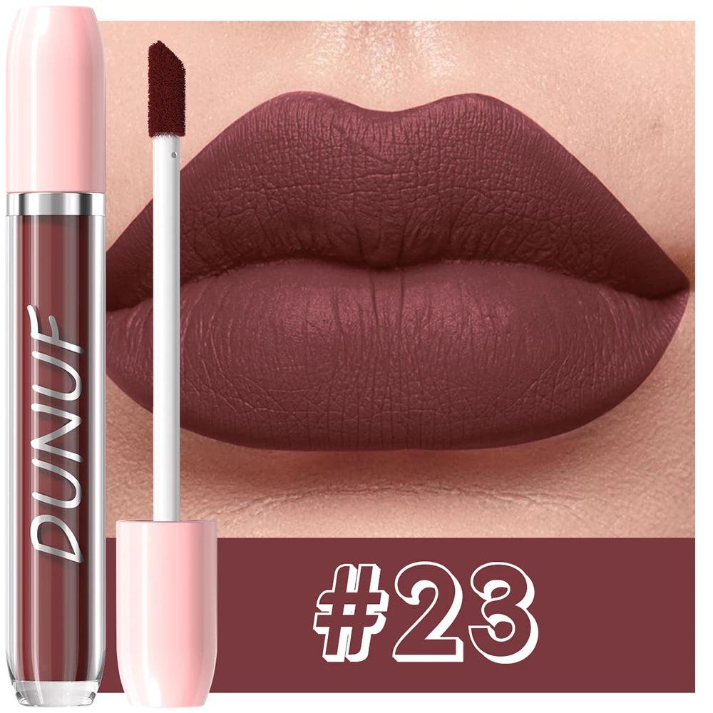 DUNUF 1Pc Matte Lip Gloss Bean Paste Liquid Lipstick Long-Lasting Waterproof Easy To Color Non-Fading Sexy Red Matte Lip Glaze