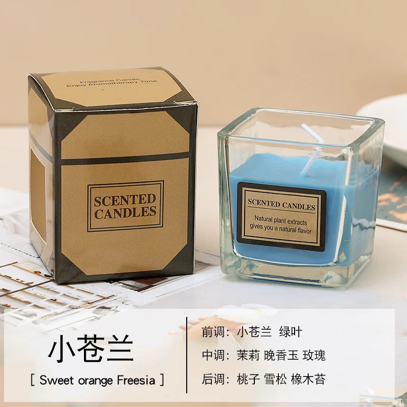 Candy Color Fragrance Candle Fragrance Environment Glass Square Cup Bedroom Household Decoration Small and Fresh