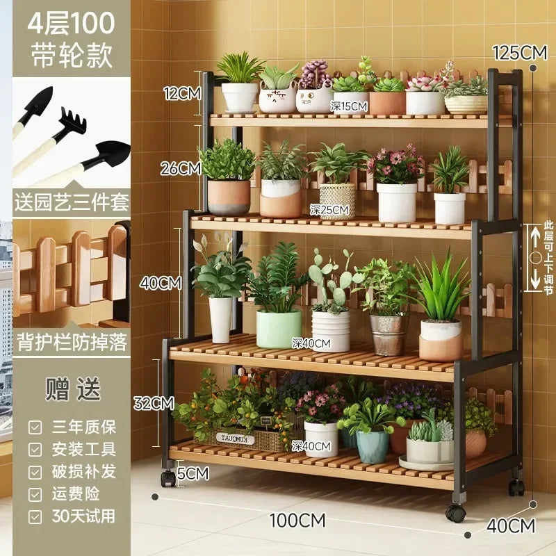 Black Outdoor Plant Shelf Rack Flowers Luxury Universal Square Plant Shelf Rack Tiered Bamboo Bitki Rafları Garden...