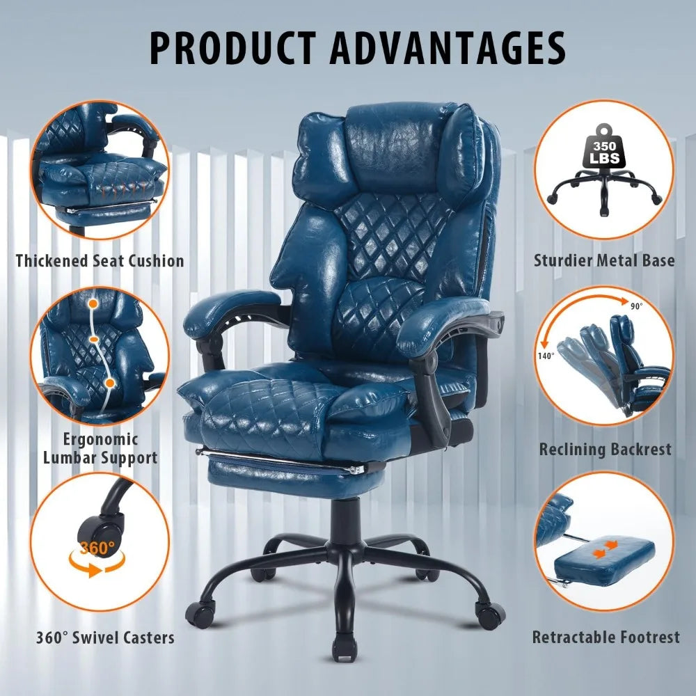 ergonomic high-back leather office chair with footrest and lumbar support - Kimlud